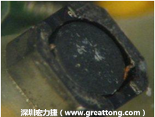 使用銀(Ag)鍍層的電源電感器(Power Inductors)，經(jīng)過推力測試后，零件端點上已經(jīng)看不到任何鍍層的痕跡了，所以其耐推力就比較小。