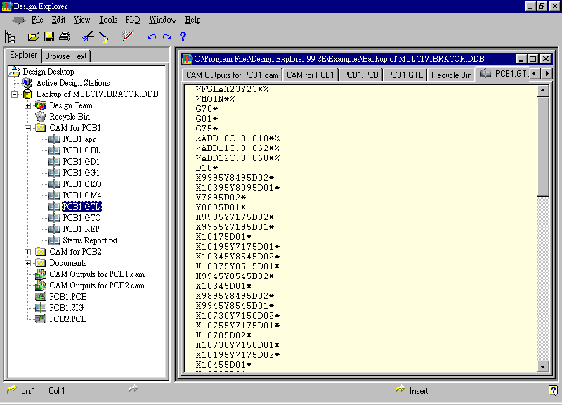 要檢查各Gerber輸出文件，則在瀏覽器中打開CAM Output for PCB1，即可看到一系列Gerber輸出文件。