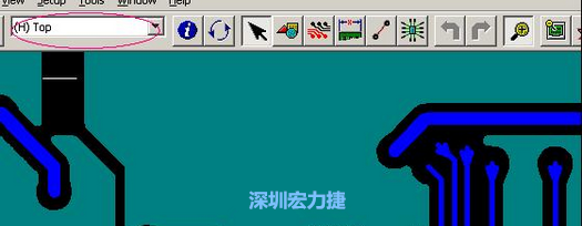 如果圖形像下圖一樣無法顯示鉆孔，只須圖（186）將紅色圈住的活動層改為當(dāng)前顯示層即可。