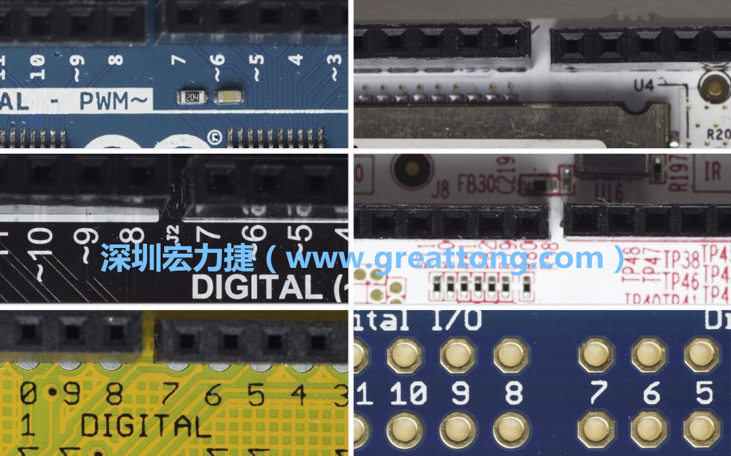 各種不同尺寸的Arduino上第7、8腳位的間距。