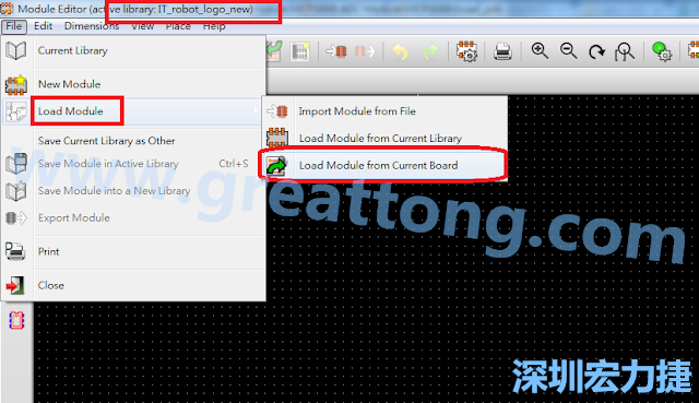進(jìn)入Module Editor去載入其他Footprint(Module)進(jìn)來， 從目前的Active library (不過要先選取一個(gè)Current library ) 載入Module 或從目前正在編輯的PCB載入Module。