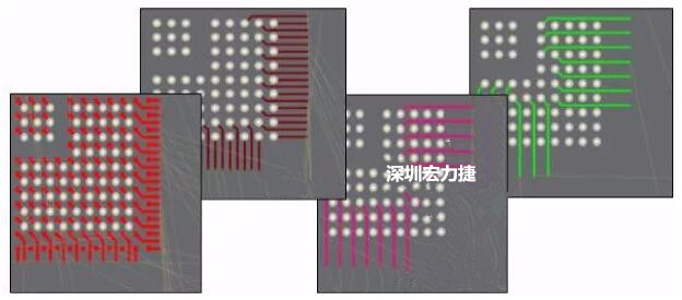 扇出及逃逸時布線是根據(jù)適用的設(shè)計規(guī)則來進(jìn)行的。